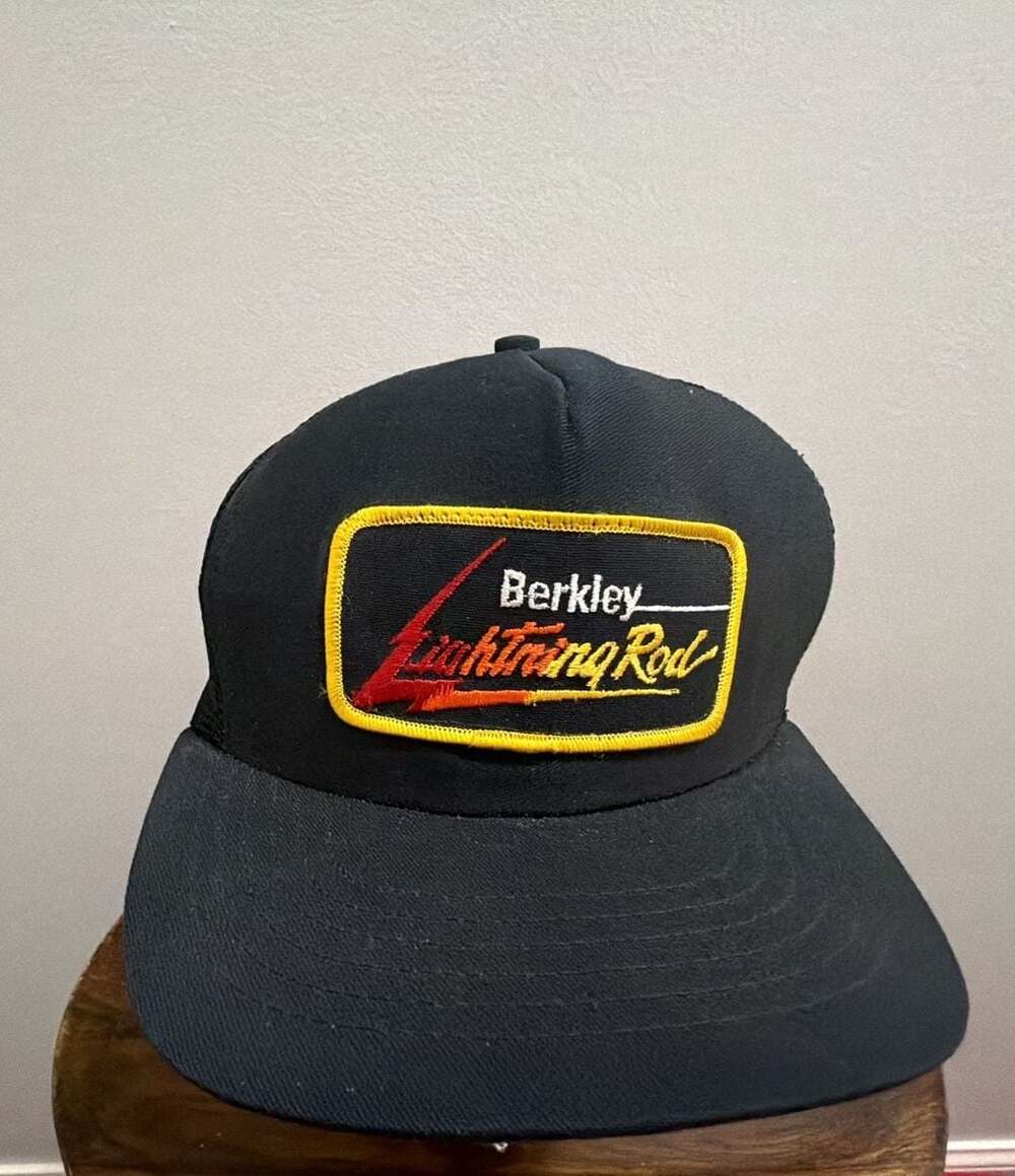 Vintage Berkley Lightning Rod Trucker Hat Cap Black Mesh Snapback